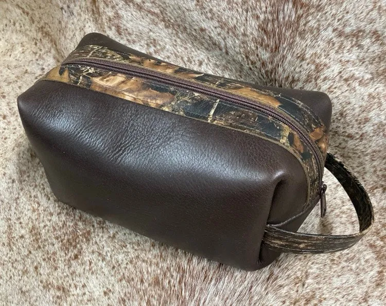 Shaving Kit - Brown Alligator Embossed Leather