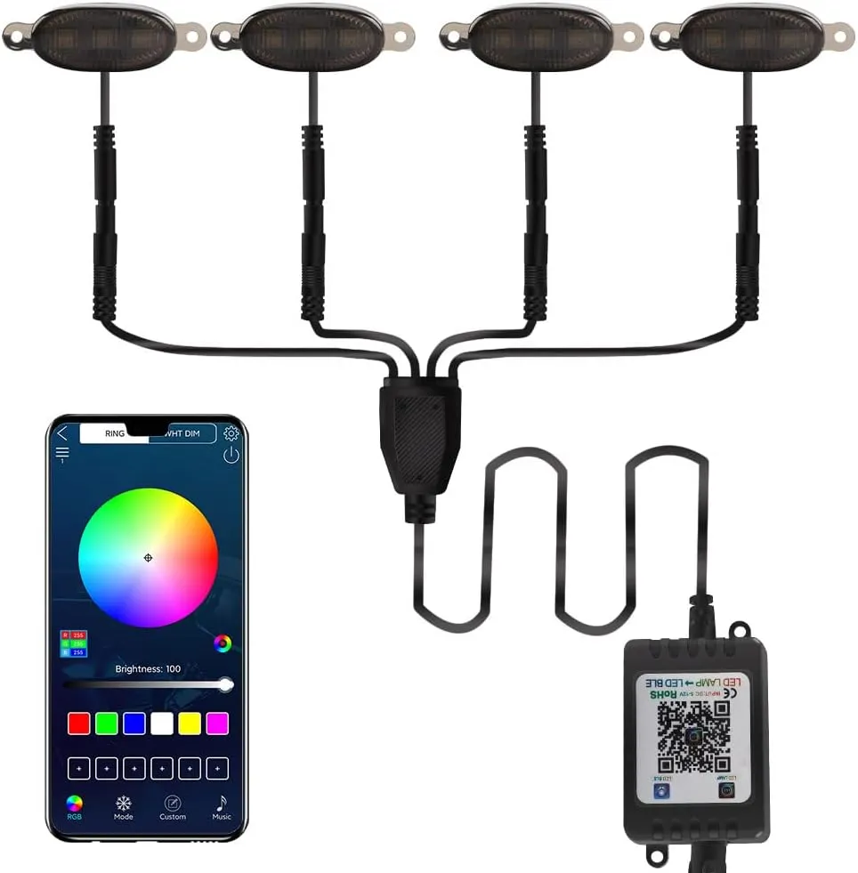 Sidaqi Universal 4 in 1 LED Grille Lights with APP Control, DIY RGB Atmosphere Light Kit Replacement for Tacoma TRD 2016-2019 Front Grille/DRL for Car Pickup Truck SUV DC12V Decorative