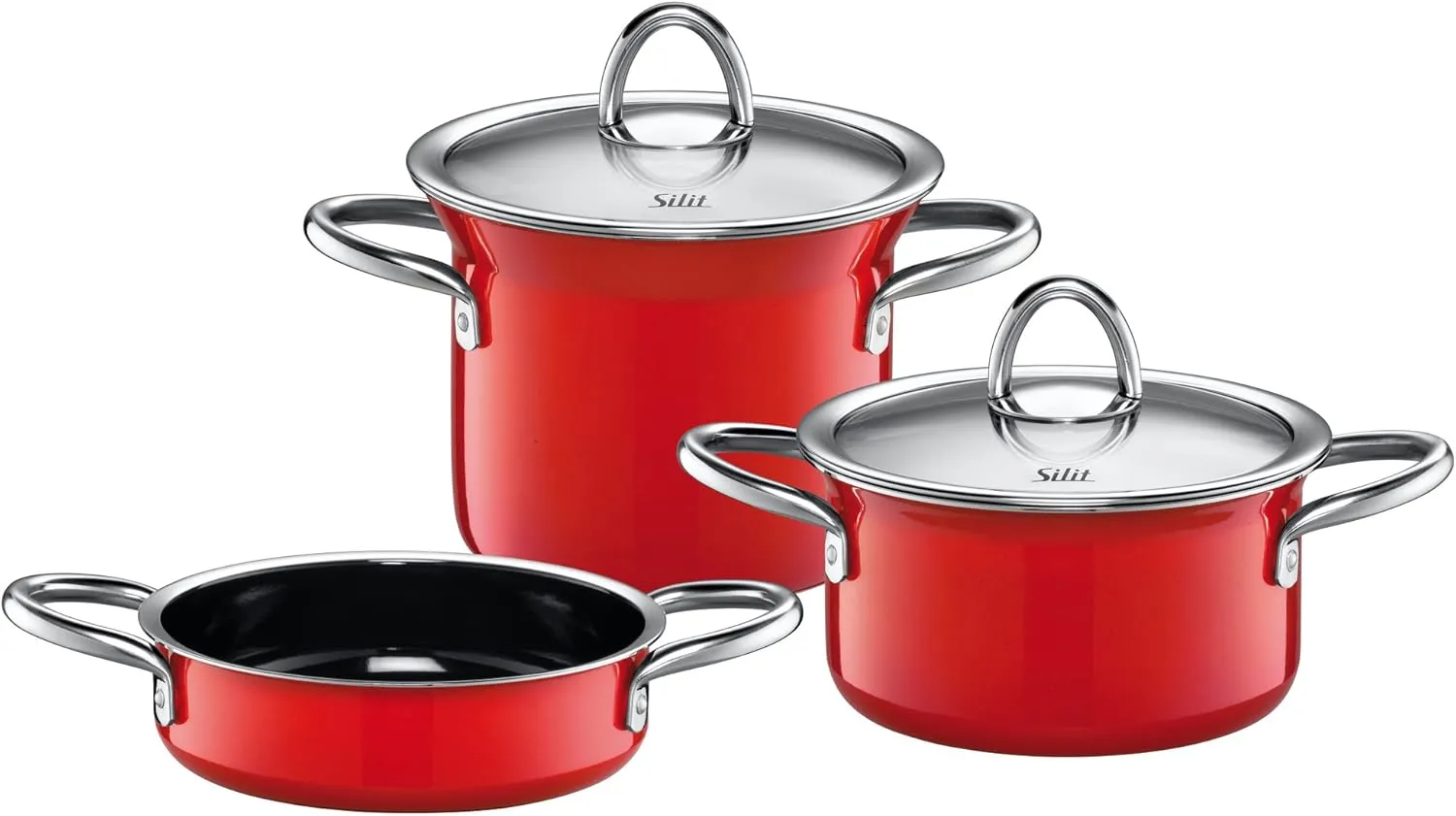 Silit Minimax Stackable Silargan Functional Ceramic Pot Set, 4 Piece, Energy Red