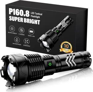 Sinvimes Rechargeable Flashlights High Lumens, 4000 LM XHP160.8 Powerful Tactical Flashlight with Zoomable & 6 Modes & IPX7 Waterproof, Super Bright Flashlight for Camping, Hiking, Emergencies