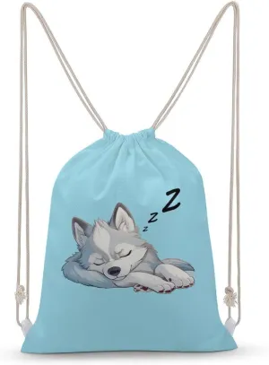 Sleeping Husky Dog Funny Drawstring Backpack Gym Sackpack Draw String Sport Bag Workout Bag for Men Women 35x50cm