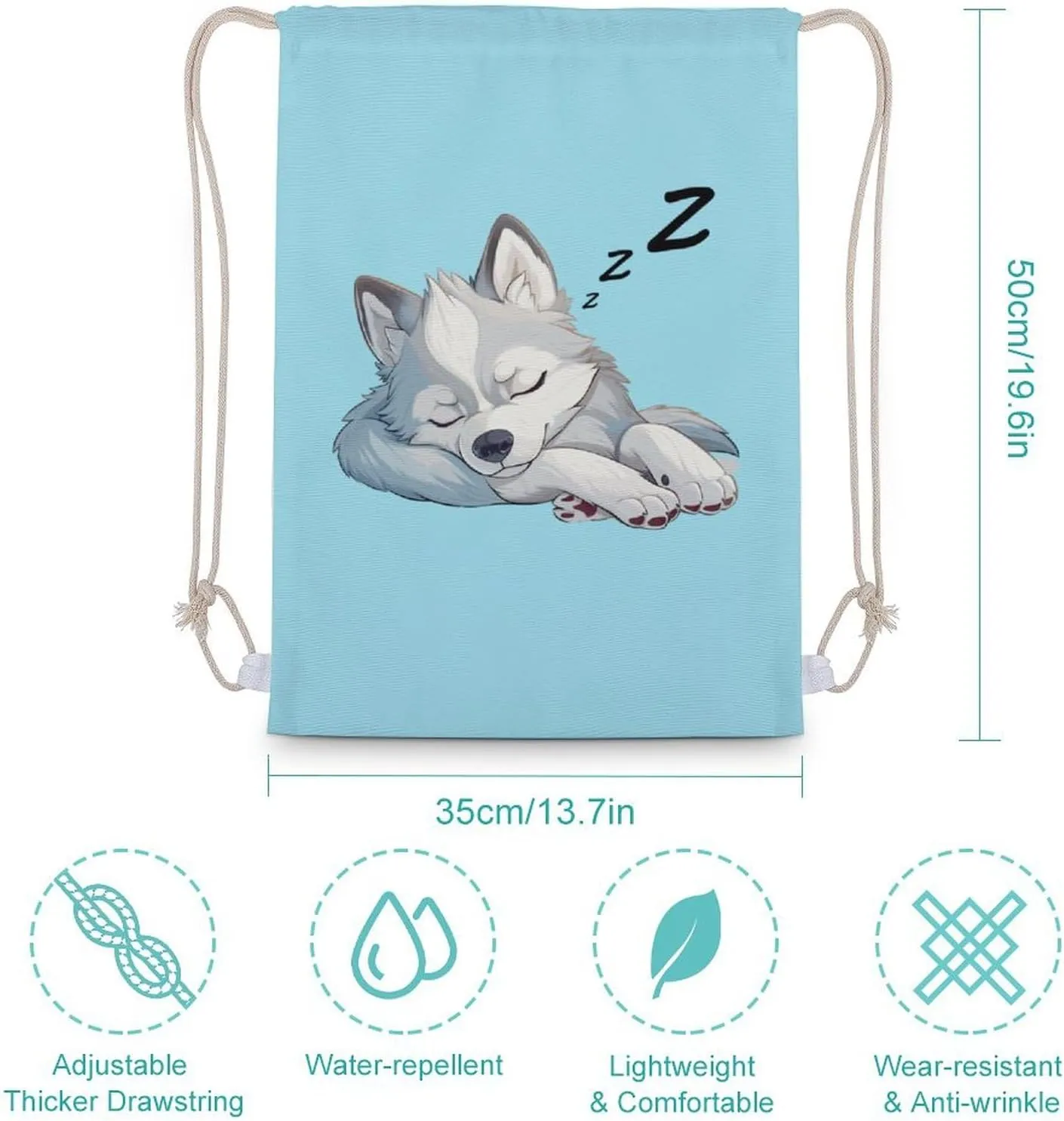Sleeping Husky Dog Funny Drawstring Backpack Gym Sackpack Draw String Sport Bag Workout Bag for Men Women 35x50cm