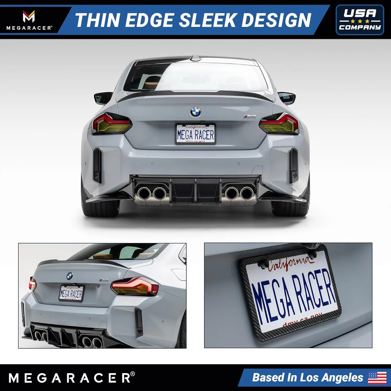 Slimline Carbon Fiber Metal License Plate Frames | Compatible with BMW Tesla Mercedes Porsche Audi Lexus | Thin Cool Black Licence Plate Holder Porta Placas para Auto Car Tag Frame Screw Cap | 2 Pack