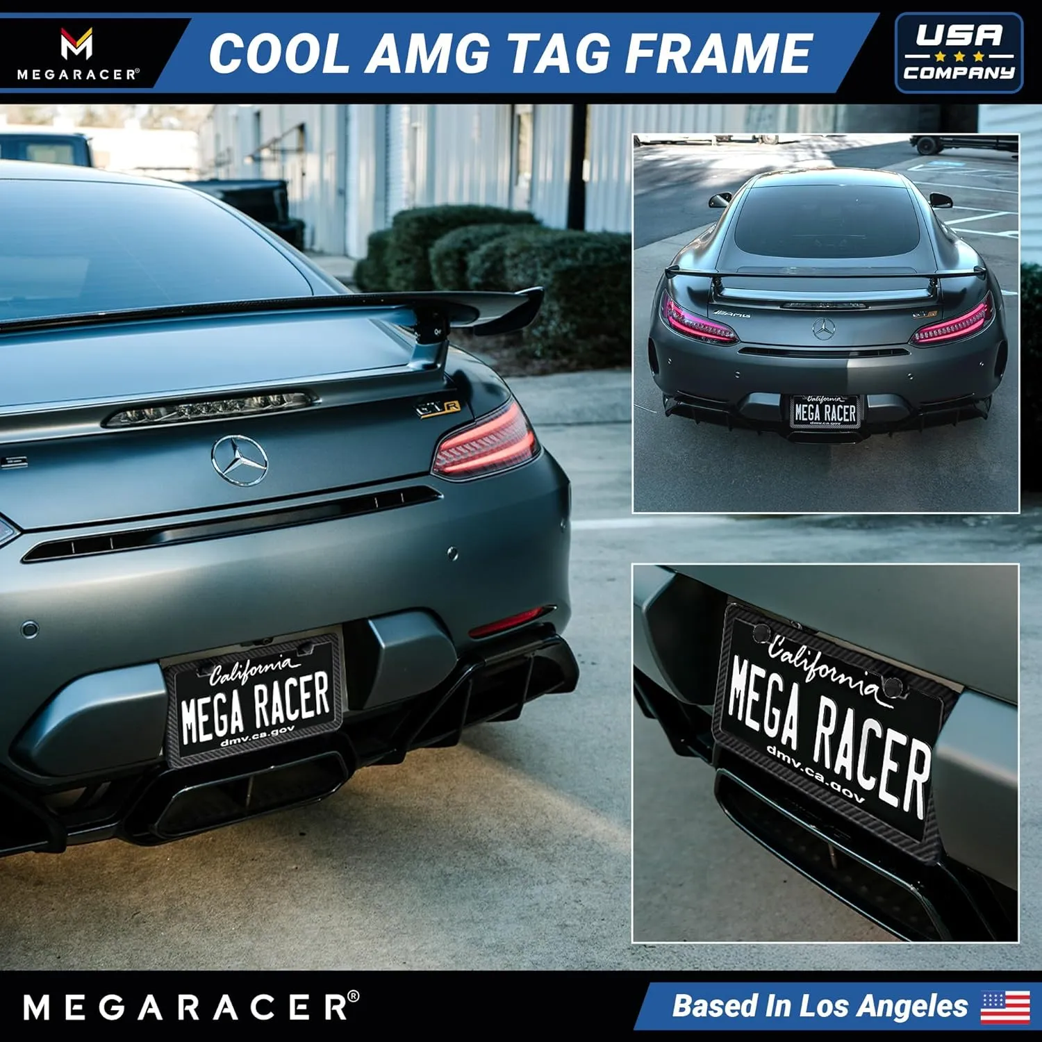 Slimline Carbon Fiber Metal License Plate Frames | Compatible with BMW Tesla Mercedes Porsche Audi Lexus | Thin Cool Black Licence Plate Holder Porta Placas para Auto Car Tag Frame Screw Cap | 2 Pack