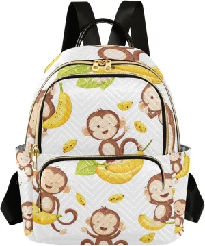 Small Backpack Purse for Women, Happy Bananas Monkeys Travel Bag Casual Daypack Shoulder Bag