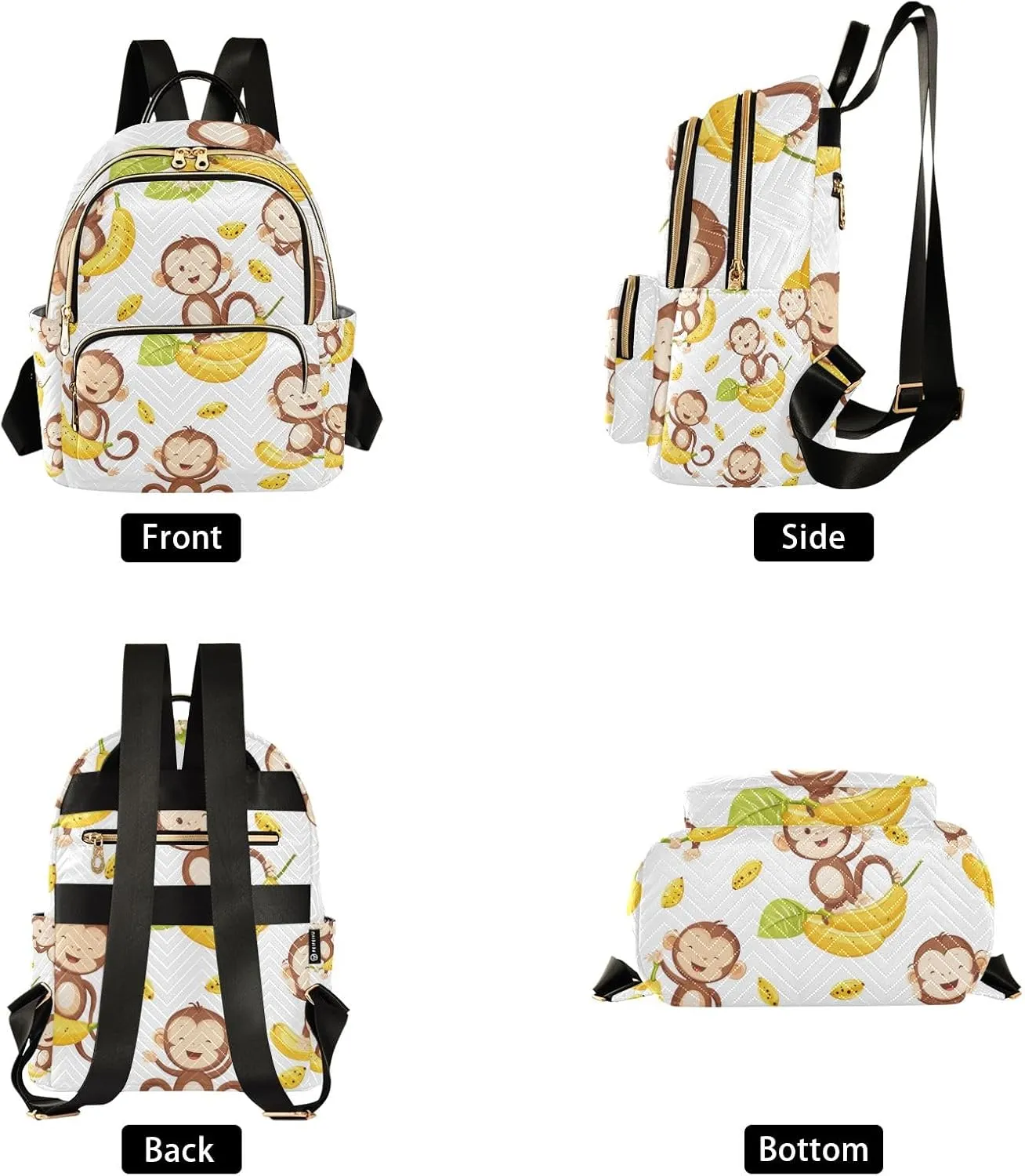 Small Backpack Purse for Women, Happy Bananas Monkeys Travel Bag Casual Daypack Shoulder Bag