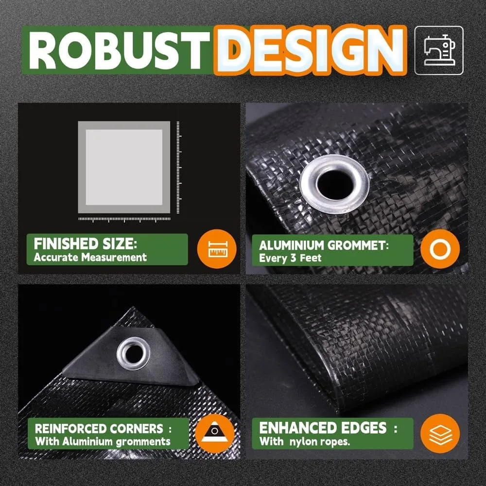Small Black Tarps 4x6 Feet (2 Pack), UV Resistant, 8 Mil Multipurpose Medium Duty Waterproof Poly Tarp Cover with Metal Grommets and Reinforced Edges by RAINDEWAY