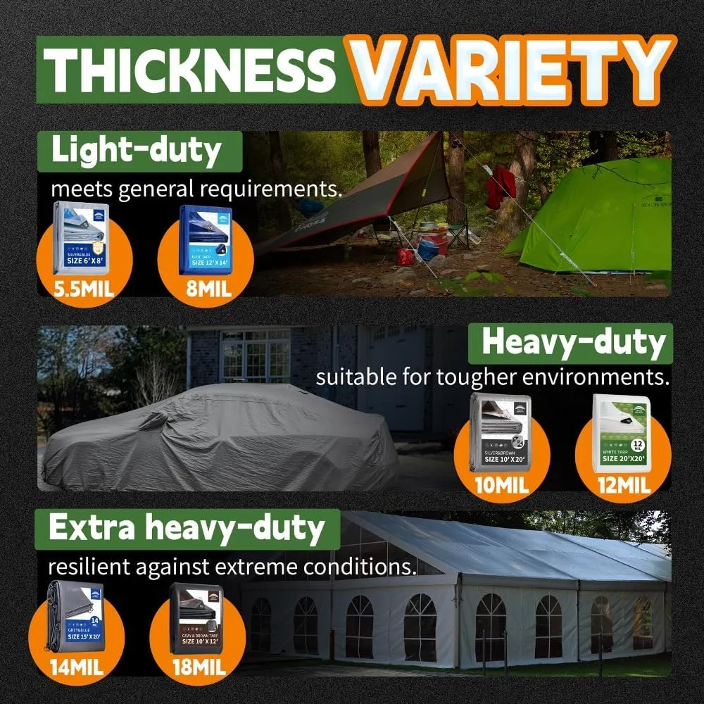Small Black Tarps 4x6 Feet (2 Pack), UV Resistant, 8 Mil Multipurpose Medium Duty Waterproof Poly Tarp Cover with Metal Grommets and Reinforced Edges by RAINDEWAY