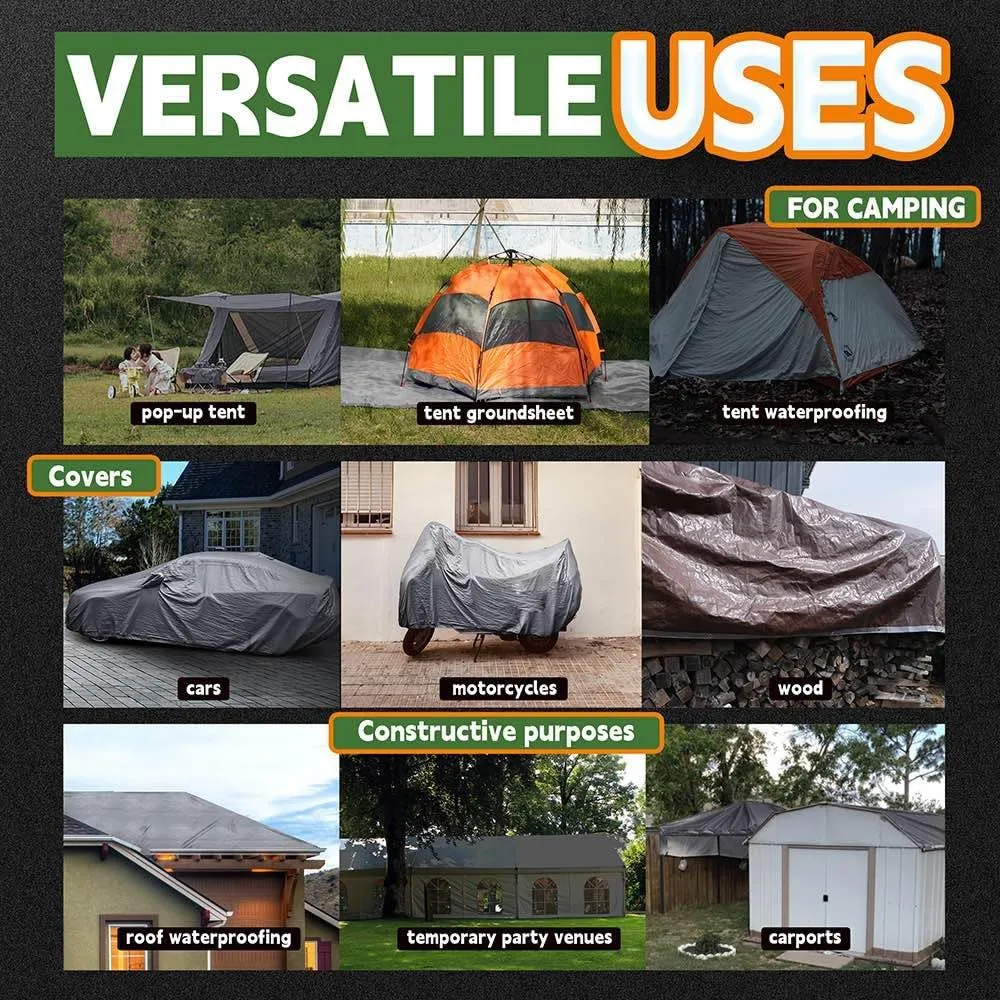 Small Tarps Heavy Duty Waterproof 4x6 Feet (3 Pack), 10Mil Multipurpose Poly Tarp Cover with Metal Grommets and Reinforced Edges, Silver/Brown Tarp by RAINDEWAY