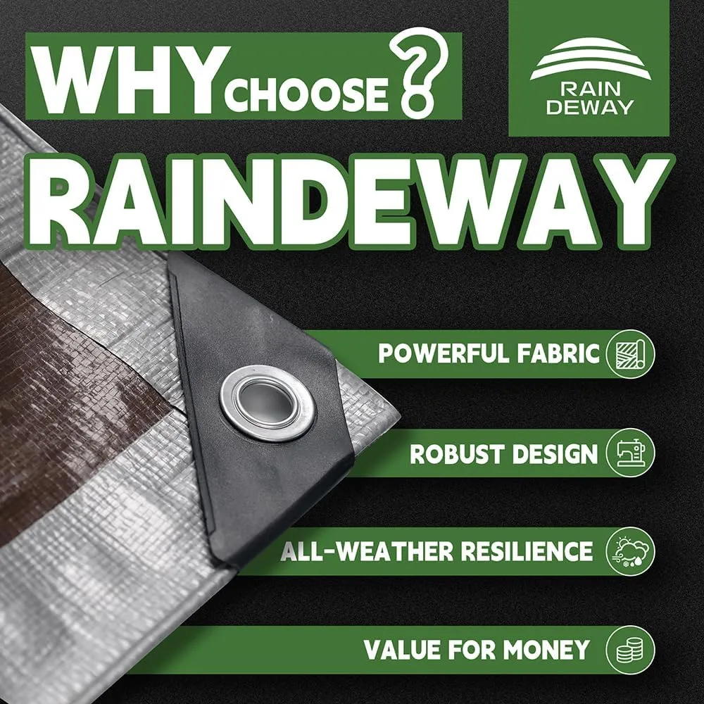 Small Tarps Heavy Duty Waterproof 4x6 Feet (3 Pack), 10Mil Multipurpose Poly Tarp Cover with Metal Grommets and Reinforced Edges, Silver/Brown Tarp by RAINDEWAY