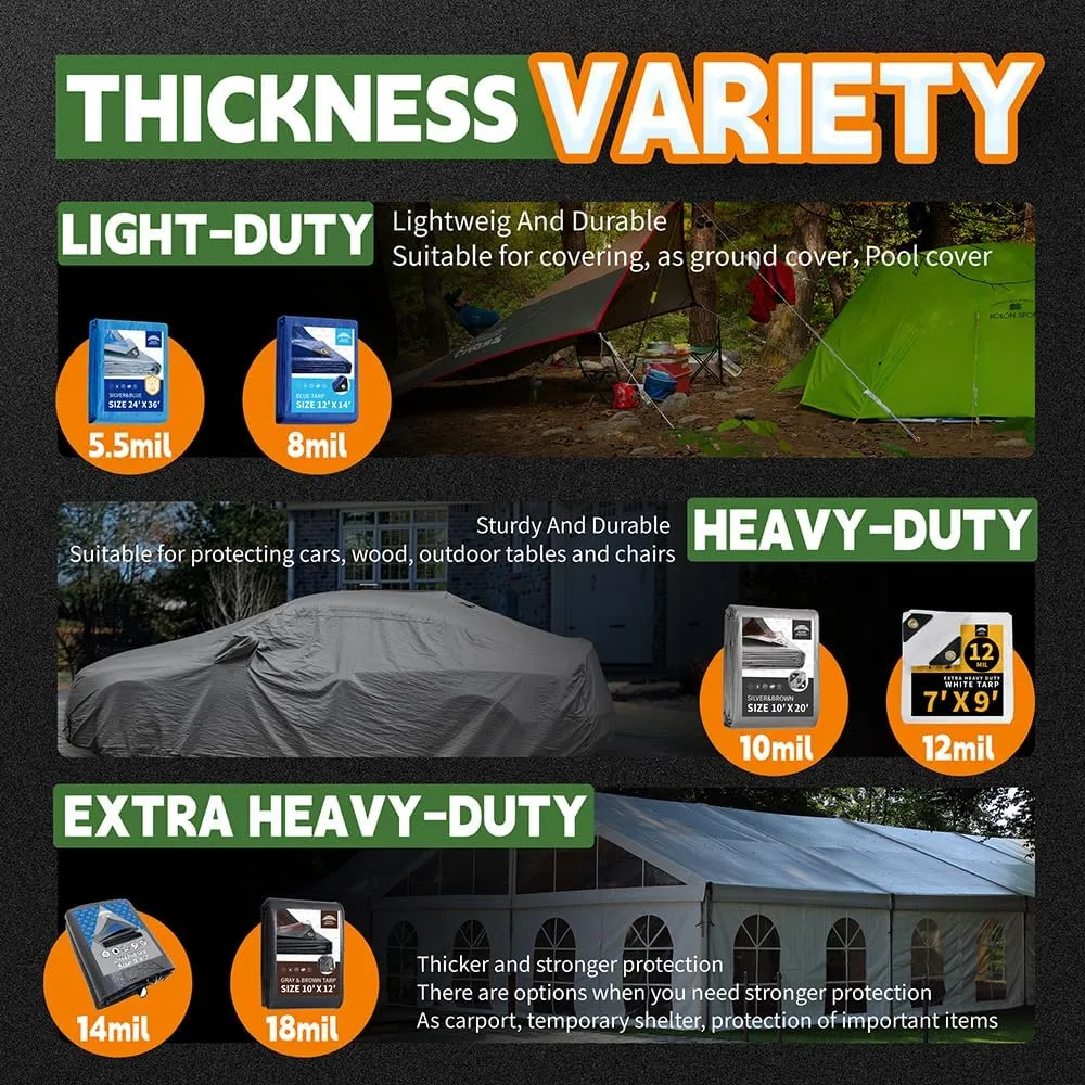 Small Tarps Heavy Duty Waterproof 4x6 Feet (3 Pack), 10Mil Multipurpose Poly Tarp Cover with Metal Grommets and Reinforced Edges, Silver/Brown Tarp by RAINDEWAY