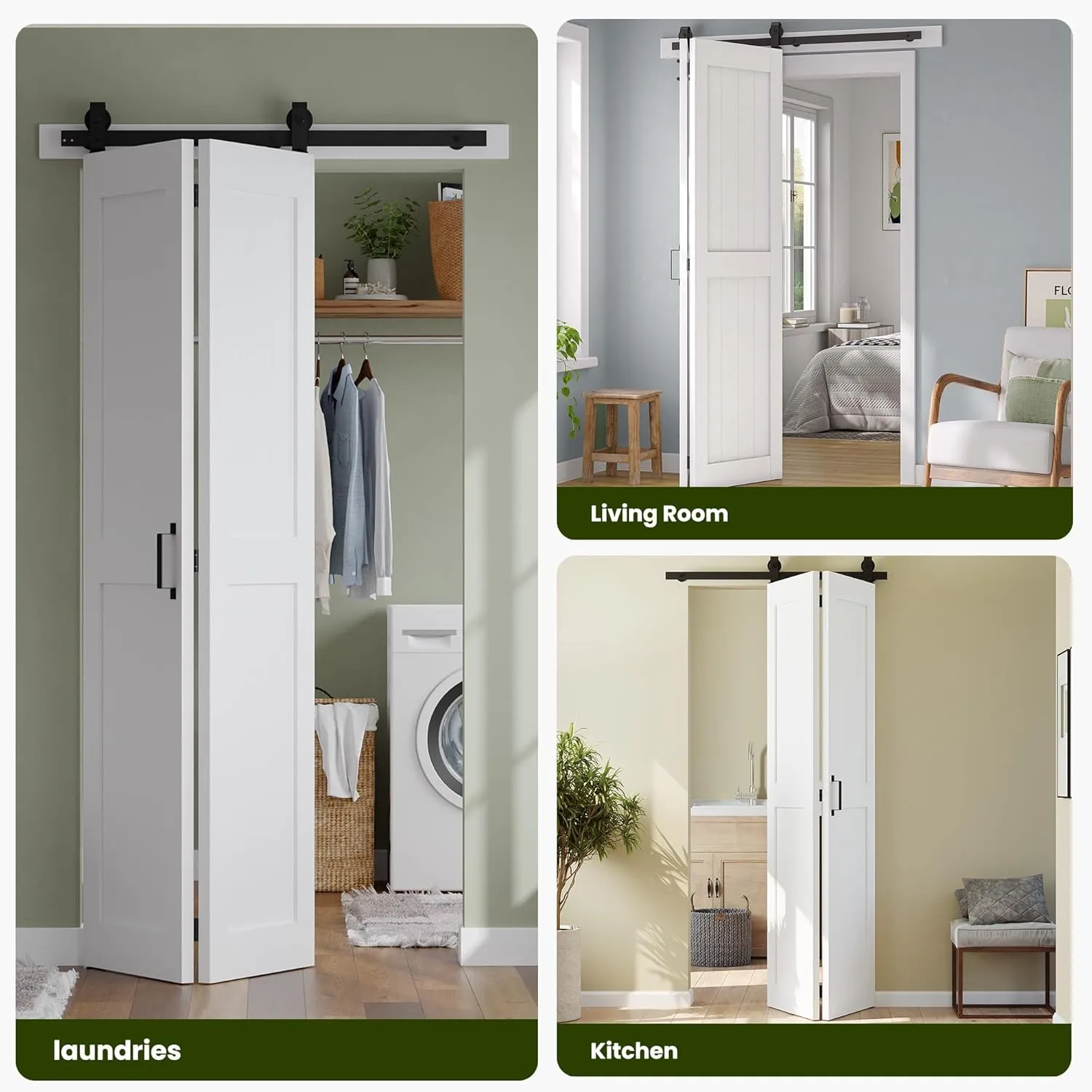SMARTSTANDARD Bifold Barn Door 72'' x 84'',Bi-Fold Sliding Closet Doors with Hardware Kit Included,80'' Track Kit for 4 Doors,Waterproof & Quiet,Pre-Drilled Holes Easy Assembly,White