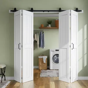 SMARTSTANDARD Bifold Barn Door 72'' x 84'',Bi-Fold Sliding Closet Doors with Hardware Kit Included,80'' Track Kit for 4 Doors,Waterproof & Quiet,Pre-Drilled Holes Easy Assembly,White