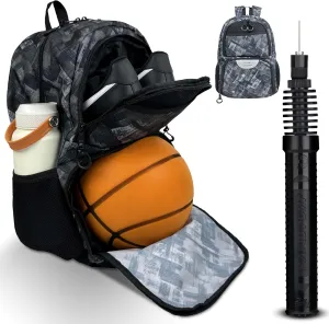 Soccer & Basketball Sports Bag with Ball Pump - Basketball Backpack with Separate Ball & Shoes Holder Compartment, Soccer Basketball Football & Volleyball Bag with Large Capacity