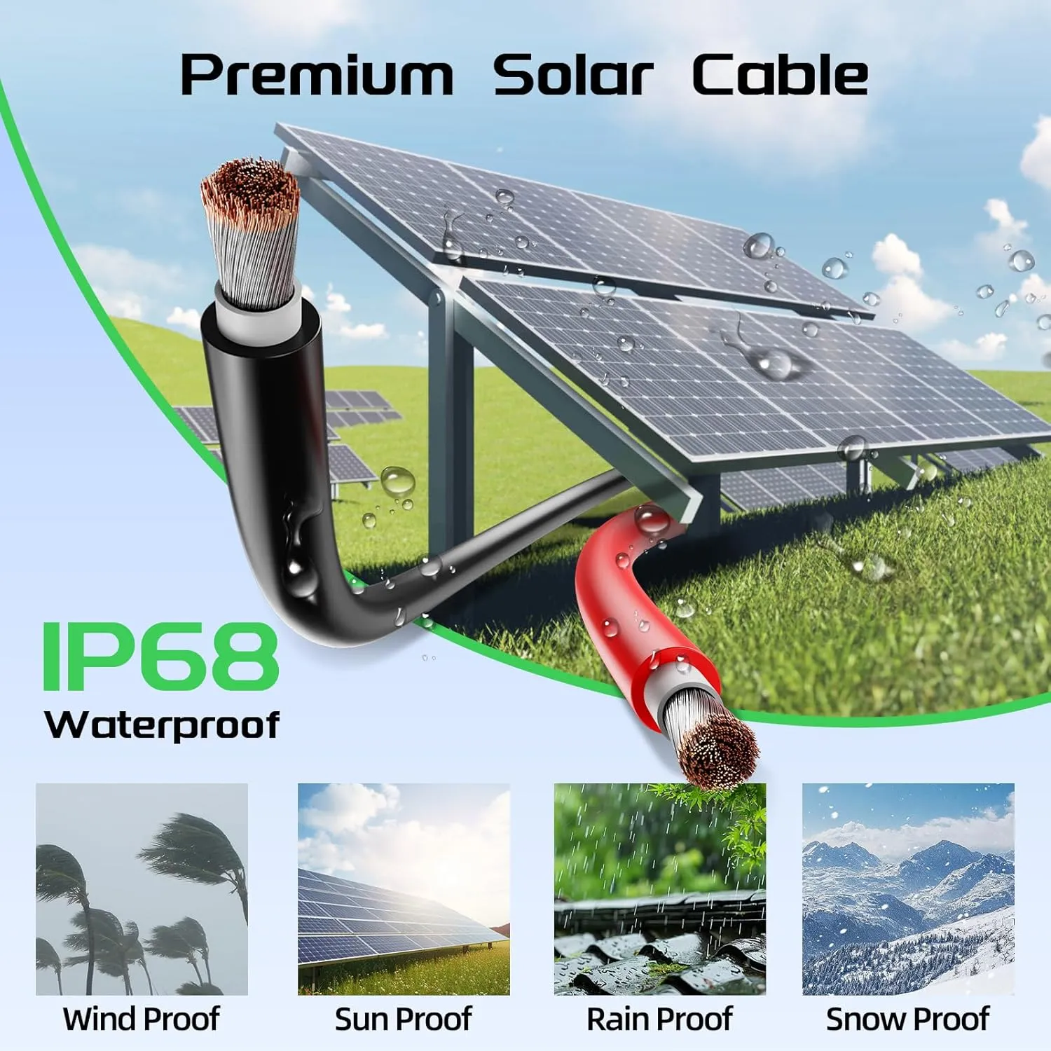 Solar Panel Wire 50Ft Black and 50Ft Red Kit, Solar Panel Extension Cable 10AWG (6mm²) Tinned Copper Wire for Outdoor Automotive RV Boat Marine Solar Panel (Black Red)
