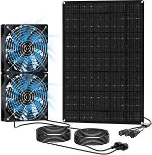 Solar Powered Dual Fans Kit, Solar Exhaust Fan for Intake/Exhaust Air, Waterproof High-speed Silent Solar Powered Fan with Switch Control, for Shed, Greenhouse, Chicken Coop, Outside