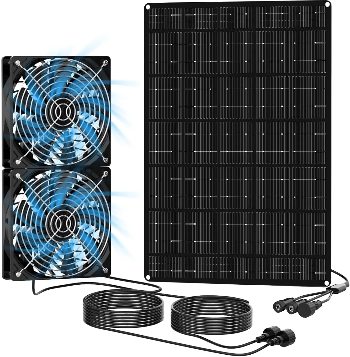 Solar Powered Dual Fans Kit, Solar Exhaust Fan for Intake/Exhaust Air, Waterproof High-speed Silent Solar Powered Fan with Switch Control, for Shed, Greenhouse, Chicken Coop, Outside