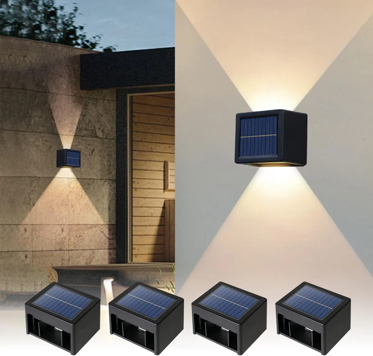 Solar Wall Lights Outdoor, LED Up Down Adjustable Beam Dusk to Dawn Outside Automatic Lighting Waterproof for Porch, Backyard, Patio, Deck, Garden, Retaining Wall, Walkway 4 Pack