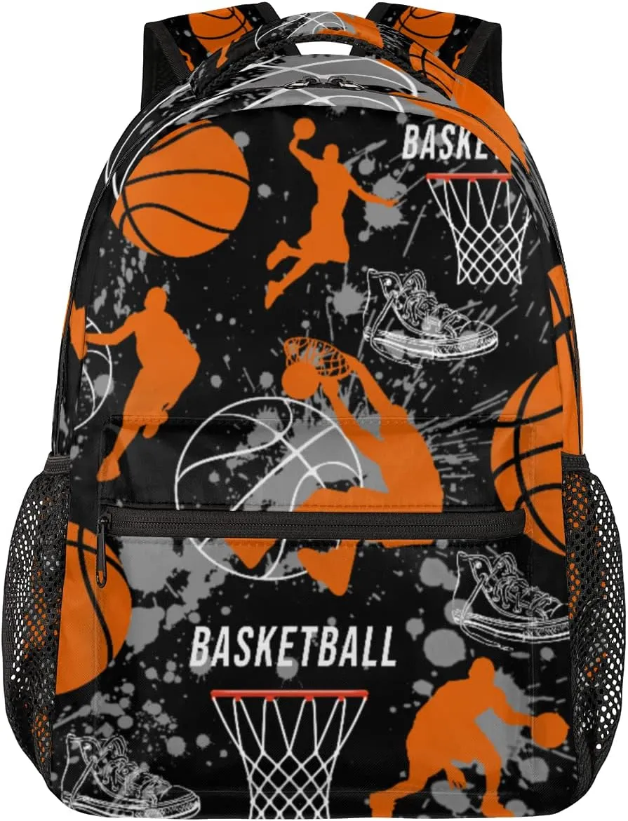 Sports Backpack for Boys, 18 Inch Basketball Print Travel Backpack