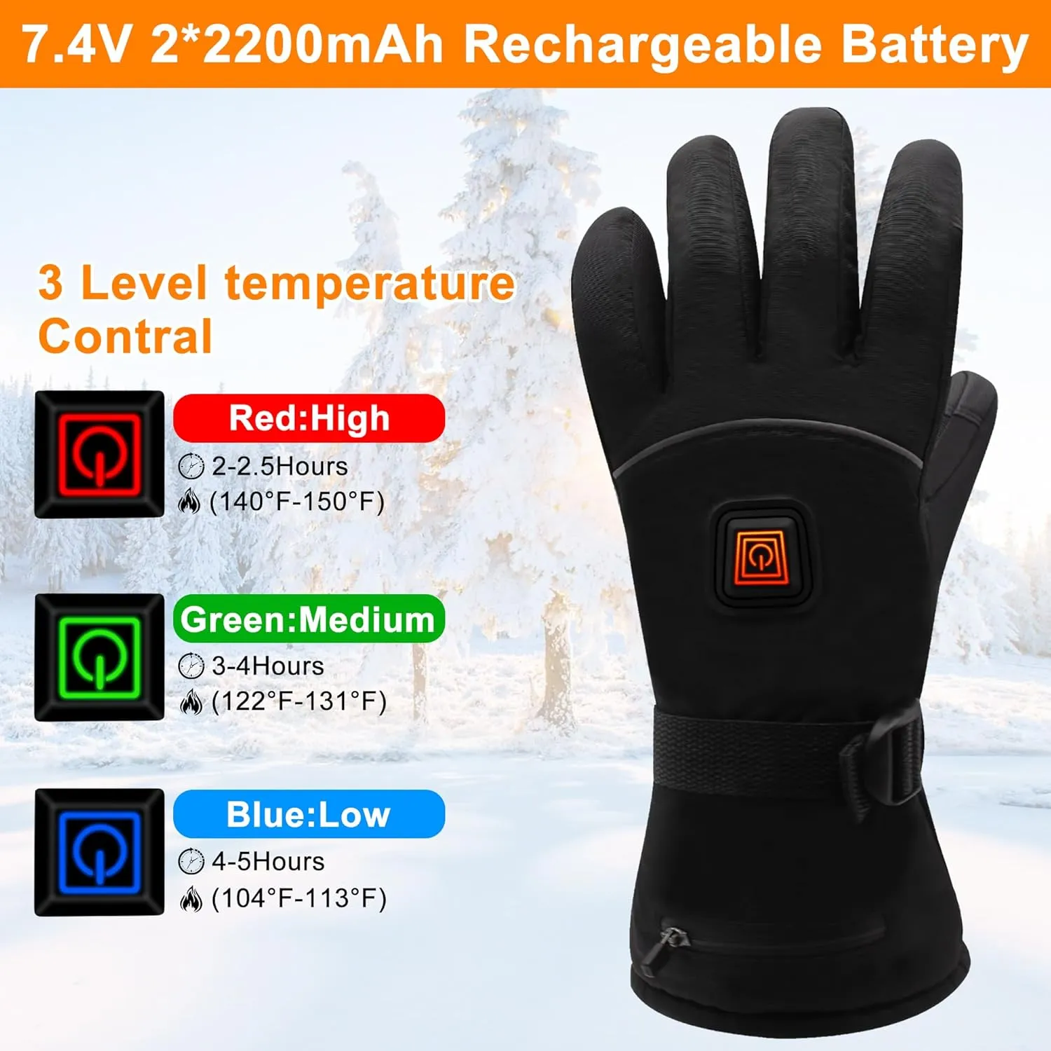 Spring Electric Rechargeable Battery Heated Gloves - Waterproof Touchscreen for Outdoor Sports, Hiking, Skiing, Running, Work