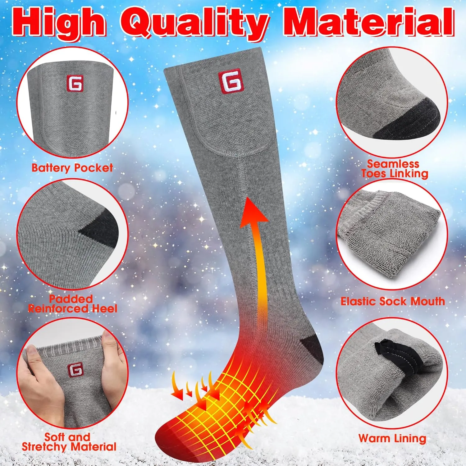 Spring Heated Socks - Rechargeable, Heating Men Women, Thermal Insulated, Sports Women's Hiking Winter Heating Socks