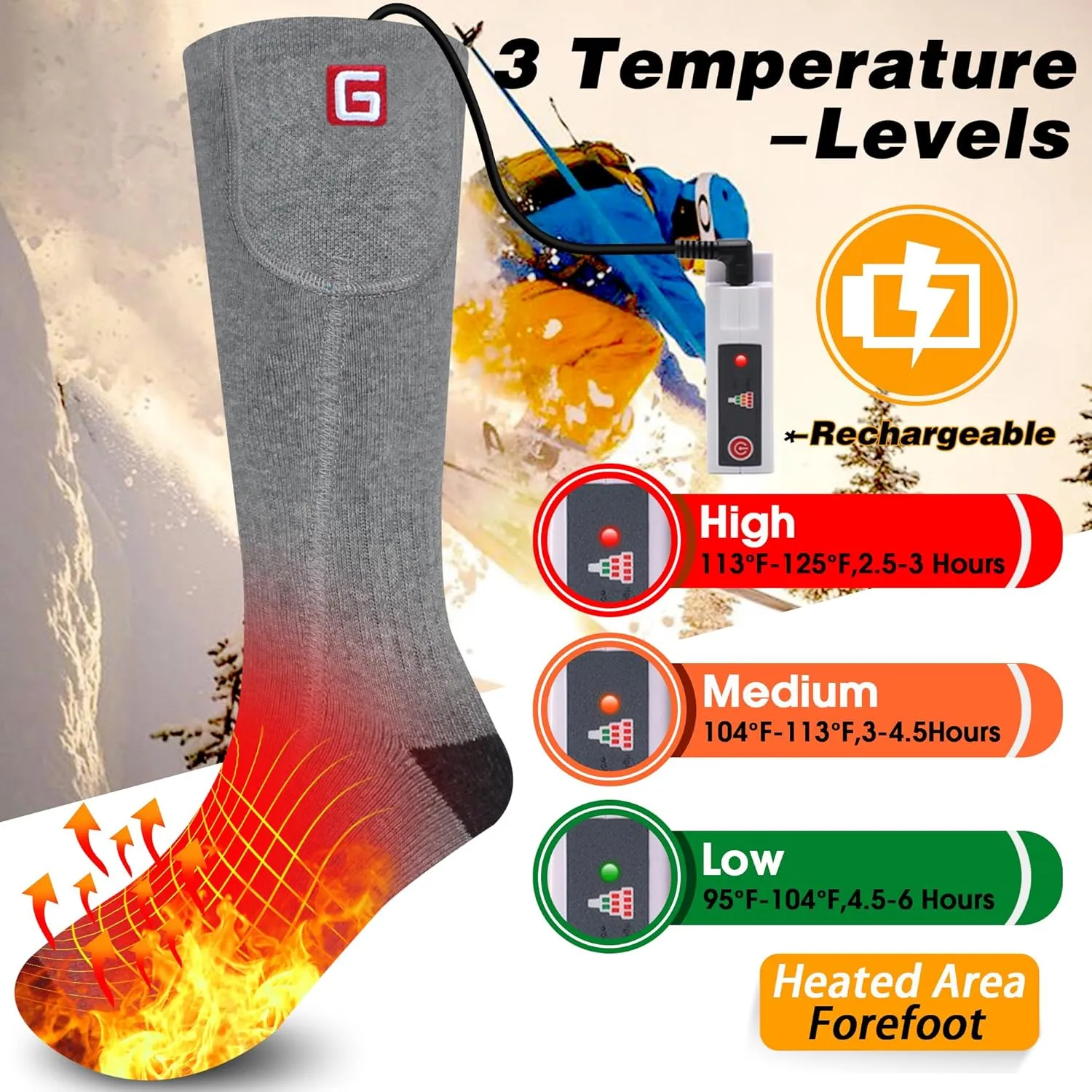 Spring Heated Socks - Rechargeable, Heating Men Women, Thermal Insulated, Sports Women's Hiking Winter Heating Socks