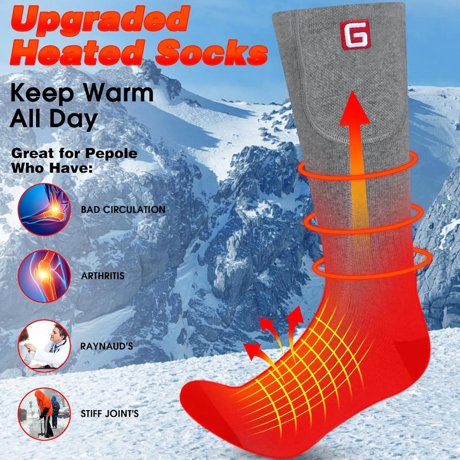 Spring Heated Socks - Rechargeable, Heating Men Women, Thermal Insulated, Sports Women's Hiking Winter Heating Socks