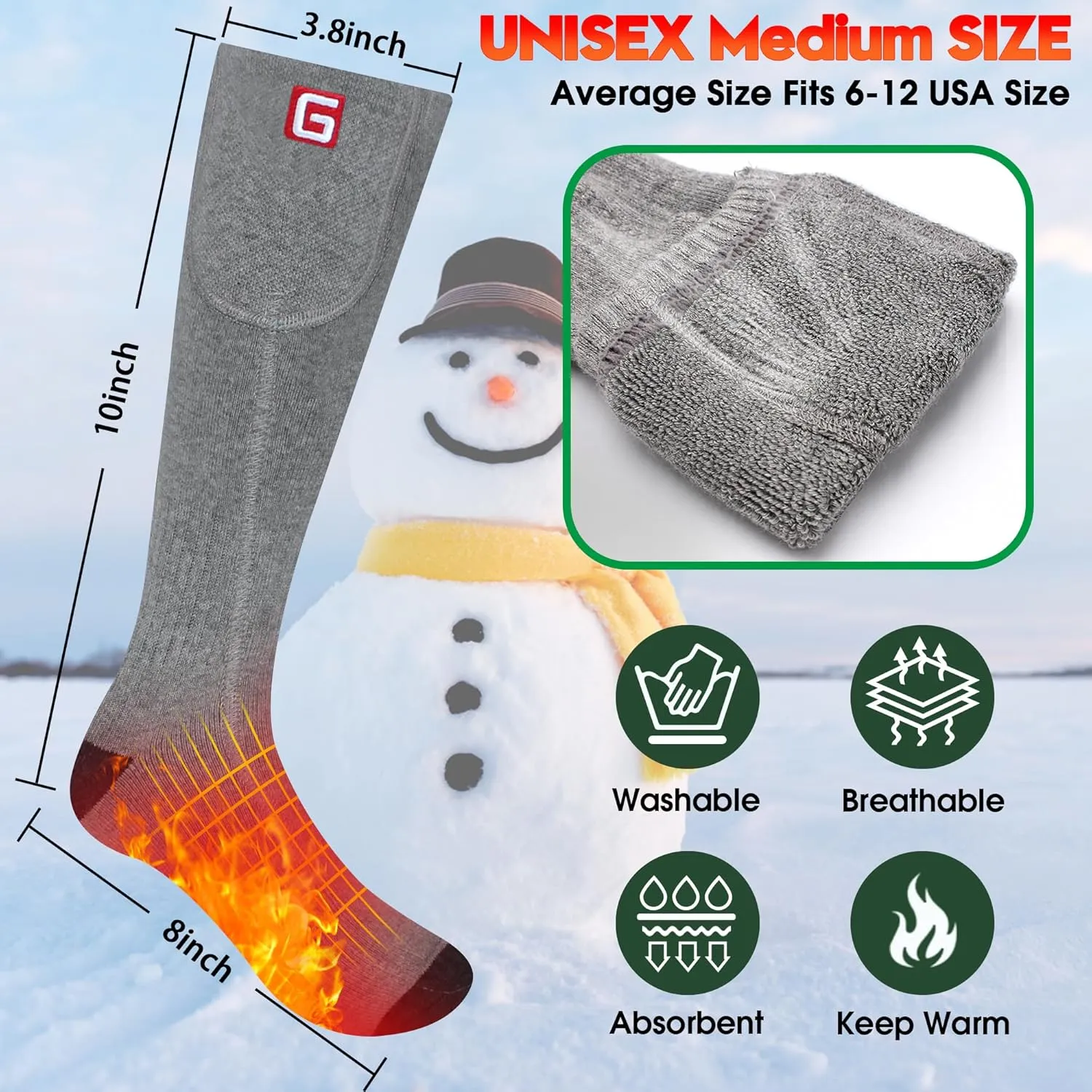 Spring Heated Socks - Rechargeable, Heating Men Women, Thermal Insulated, Sports Women's Hiking Winter Heating Socks