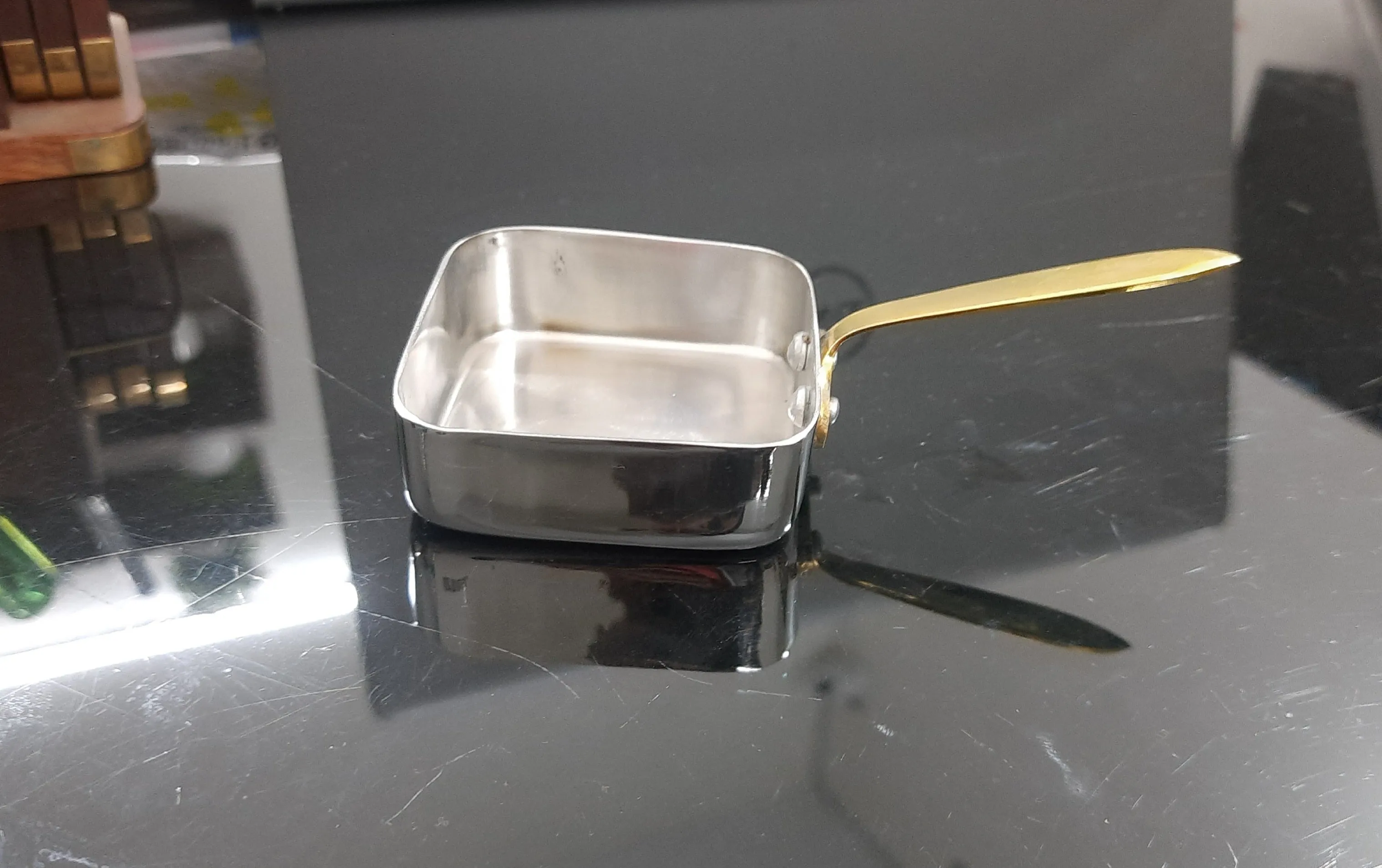 Square Shape Serving Mini Bites, Brass Handle, 70 ML, 2.5", Stainless Steel