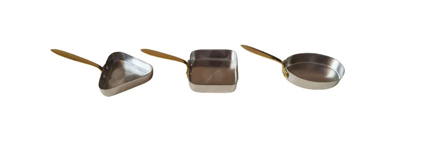 Square Shape Serving Mini Bites, Brass Handle, 70 ML, 2.5", Stainless Steel