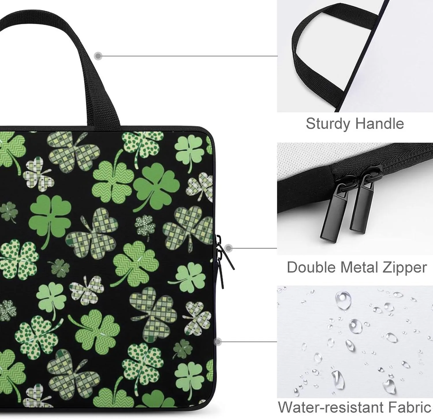 St Patrick Clover Green Laptop Bag Waterproof Dustproof Crack Proof Large Capacity