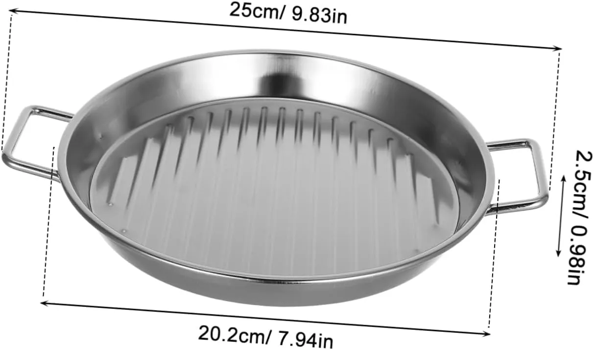 Stainless Steel Bbq Plate 20cm Round Tray Metal Camping Plates for Seafood Steak Snacks Outdoor Picnics and Birthday Gatherings
