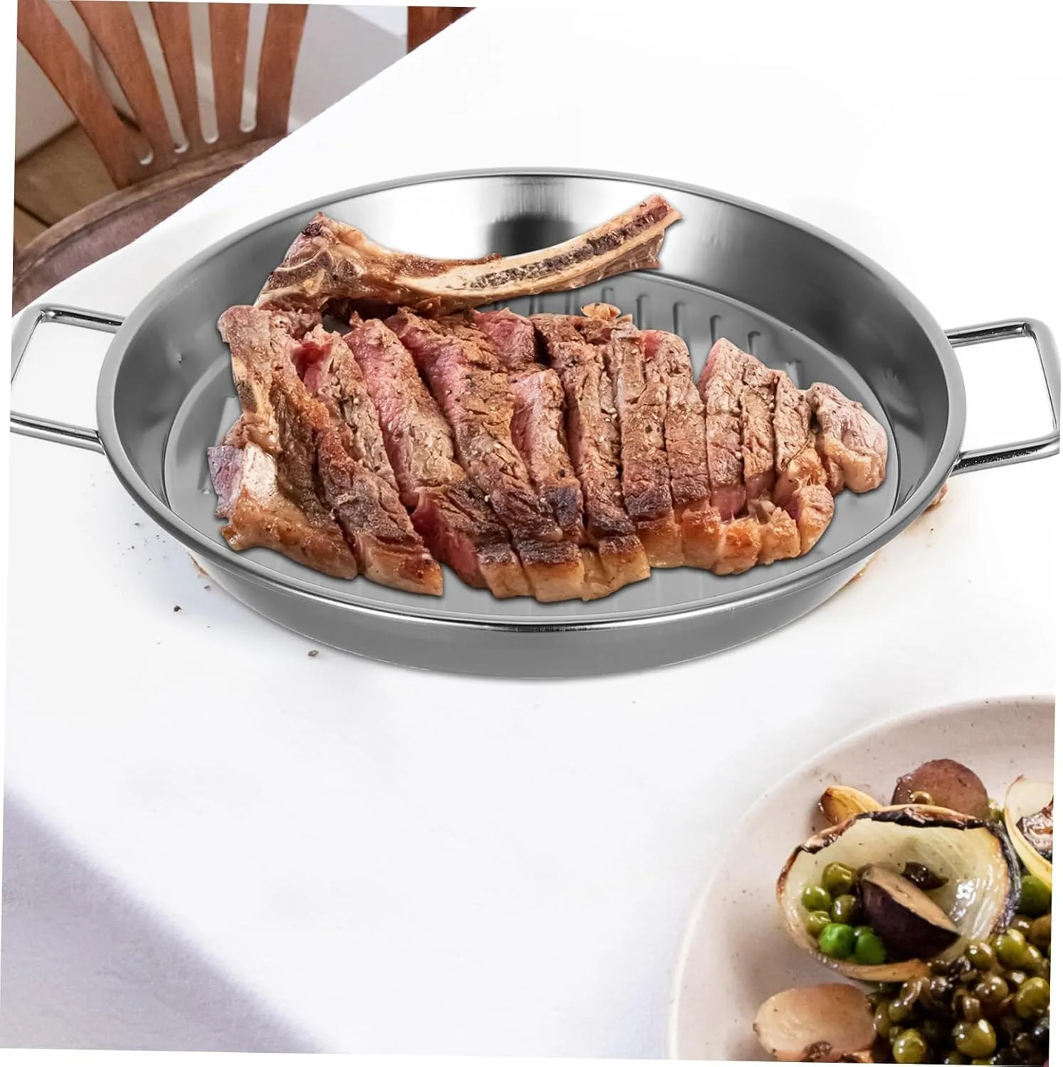 Stainless Steel Bbq Plate 20cm Round Tray Metal Camping Plates for Seafood Steak Snacks Outdoor Picnics and Birthday Gatherings