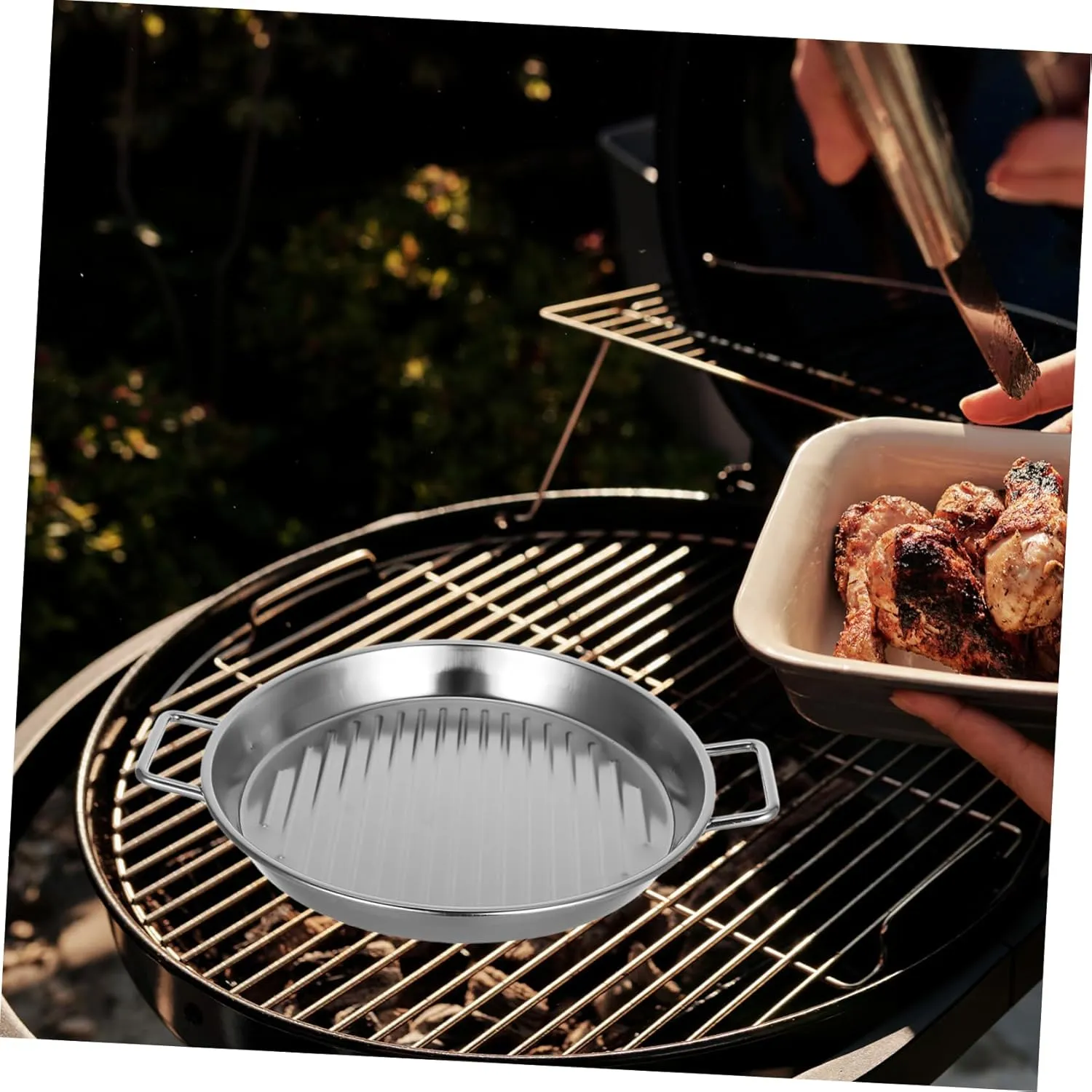 Stainless Steel Bbq Plate 20cm Round Tray Metal Camping Plates for Seafood Steak Snacks Outdoor Picnics and Birthday Gatherings