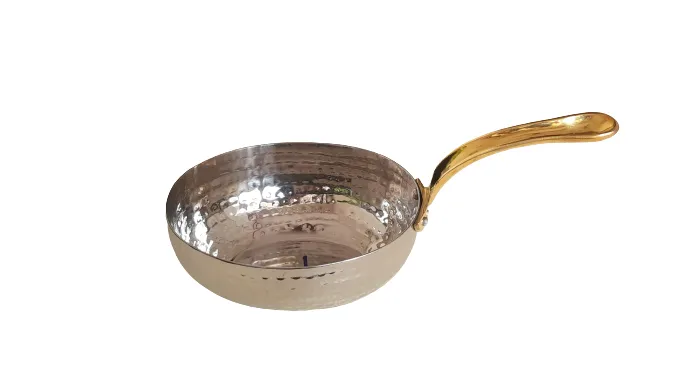 Stainless Steel Hammered Finish Deep Oval Shape Serving Pan with Brass Handle #1, 500 ML, 5.5"