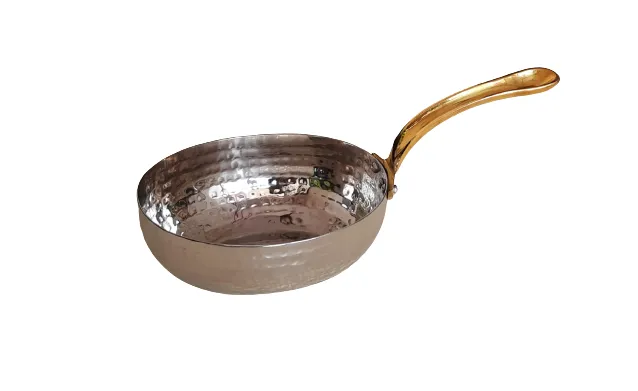 Stainless Steel Hammered Finish Deep Oval Shape Serving Pan with Brass Handle #1, 500 ML, 5.5"