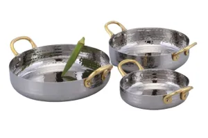 Stainless Steel Hammered Fry Pan with Double Sided Brass Handle #1, 500 ML, 5"