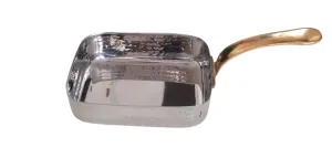 Stainless Steel Hammered Rectangle Shape Serving Pan with Single Brass Handle #1, 500 ML, 5.75"