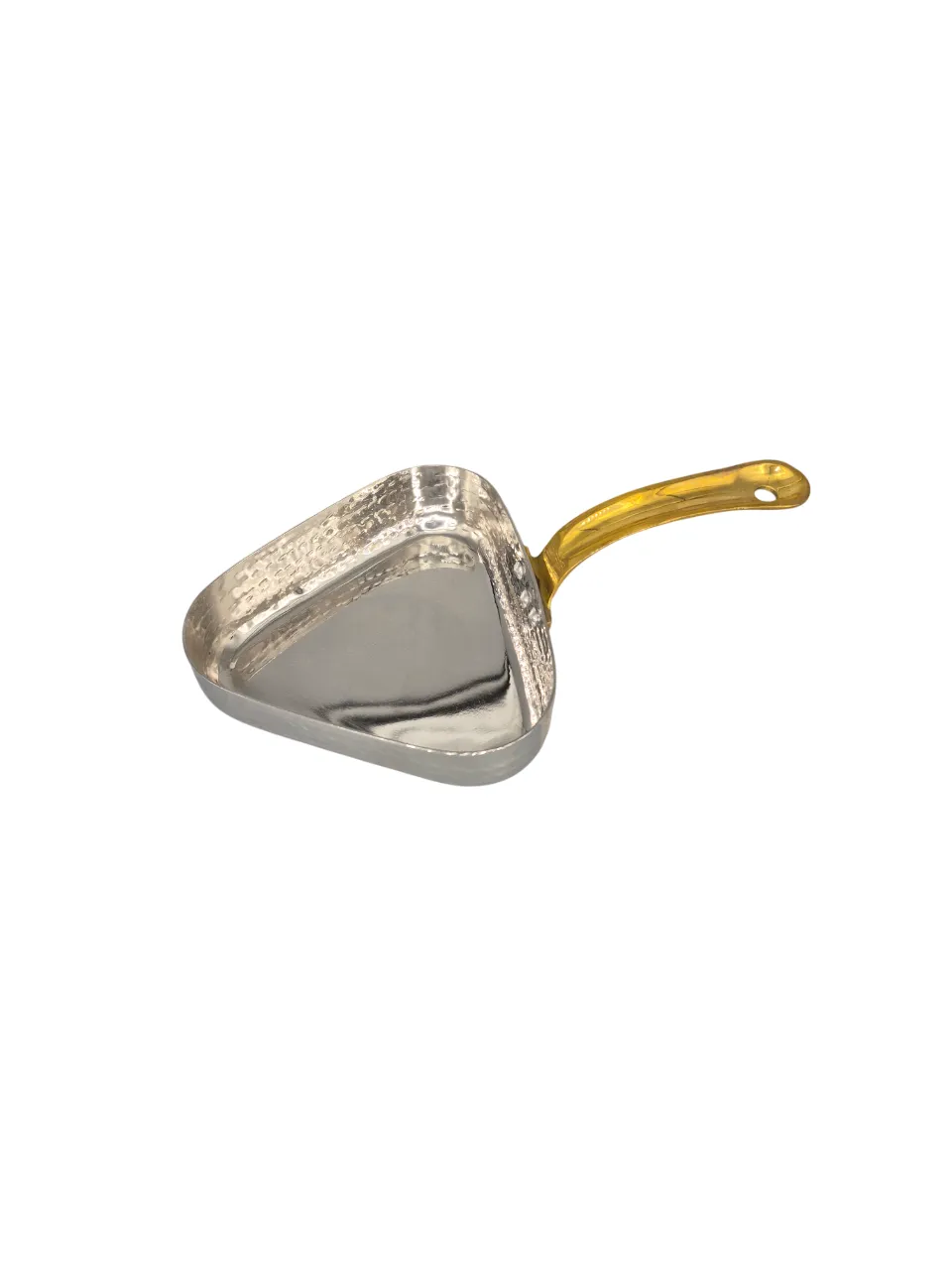 Stainless Steel Hammered Triangle Shape Serving Pan with Brass Handle #2, 700 ML, 6"