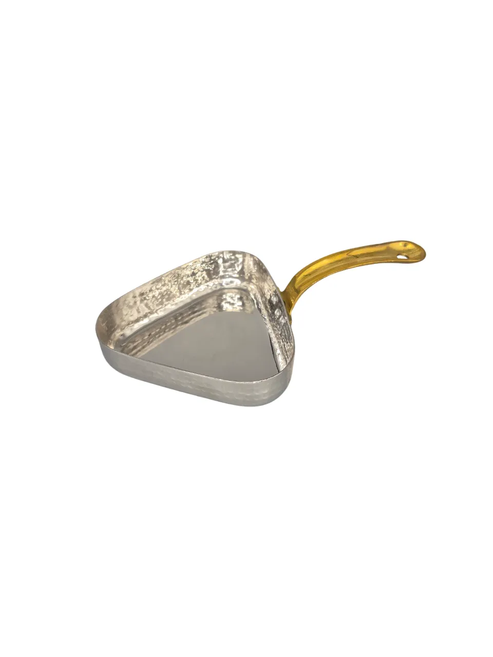Stainless Steel Hammered Triangle Shape Serving Pan with Brass Handle #2, 700 ML, 6"
