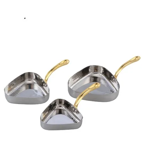 Stainless Steel Hammered Triangle Shape Serving Pan with Brass Handle #2, 700 ML, 6"