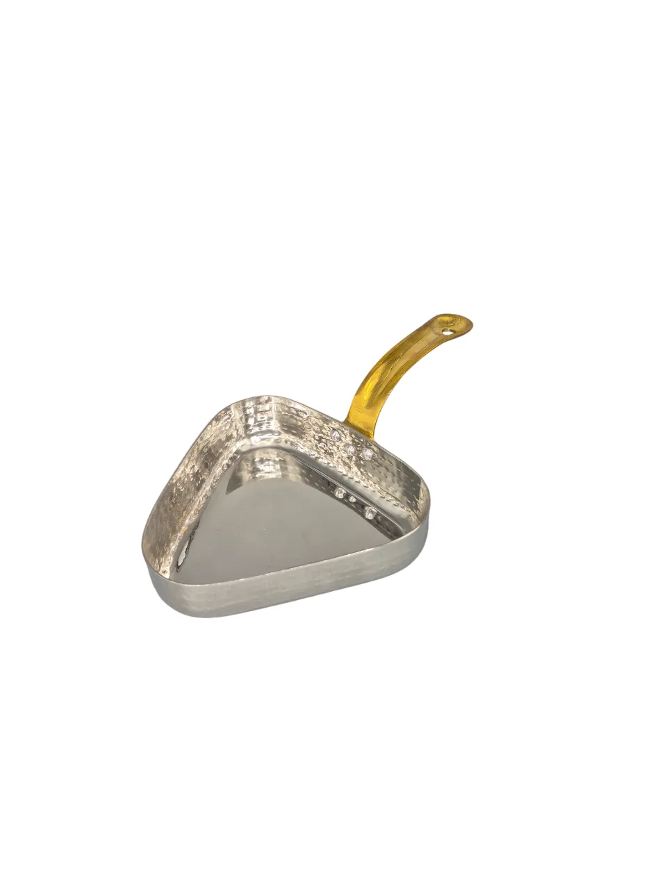 Stainless Steel Hammered Triangle Shape Serving Pan with Brass Handle #2, 700 ML, 6"