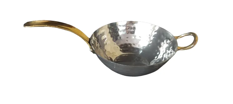 Stainless Steel Hammered Wok with Brass Handle #1, Serve-Ware, 5.75"