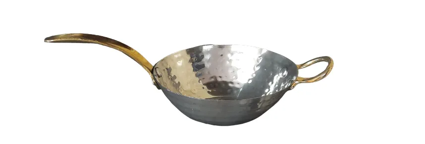 Stainless Steel Hammered Wok with Brass Handle #1, Serve-Ware, 5.75"