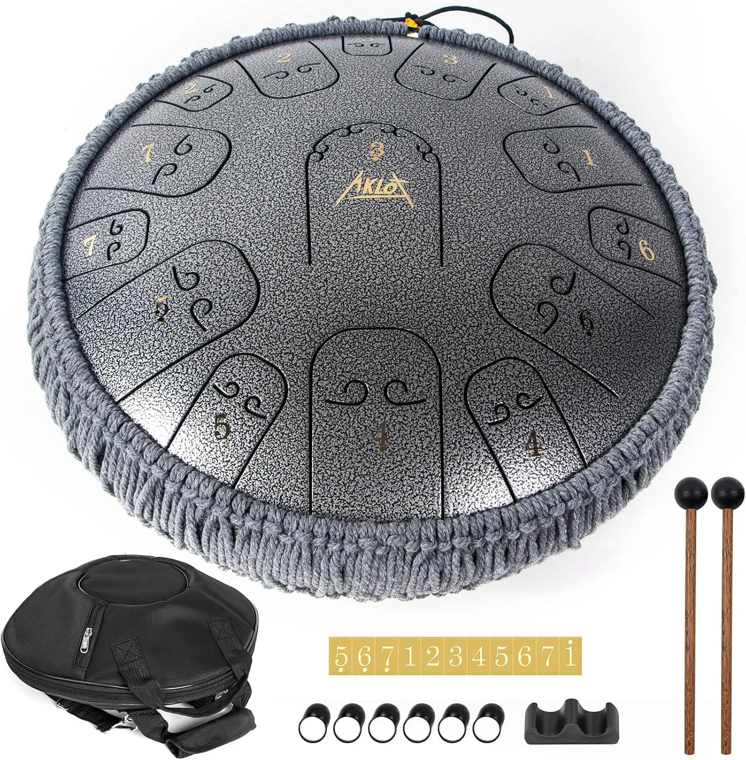 Steel Drum,AKLOT 14 inch 15 Notes Alloy Metal Steel Tongue Drums Hand pan for Adult