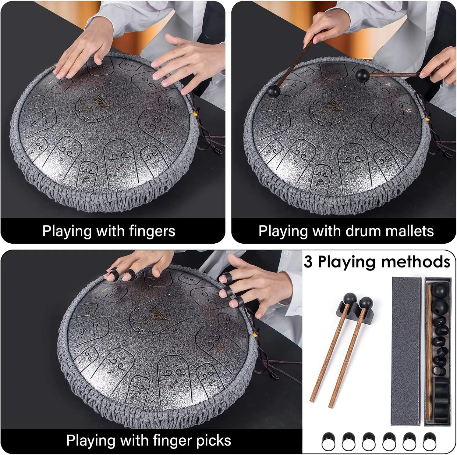 Steel Drum,AKLOT 14 inch 15 Notes Alloy Metal Steel Tongue Drums Hand pan for Adult