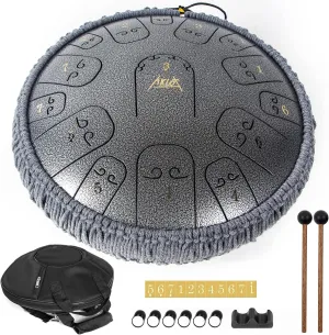 Steel Drum,AKLOT 14 inch 15 Notes Alloy Metal Steel Tongue Drums Hand pan for Adult