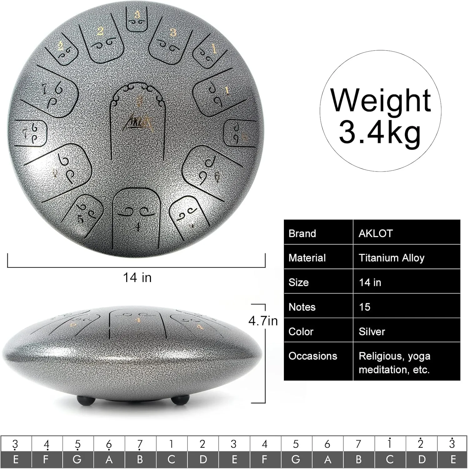 Steel Drum,AKLOT 14 inch 15 Notes Alloy Metal Steel Tongue Drums Hand pan for Adult