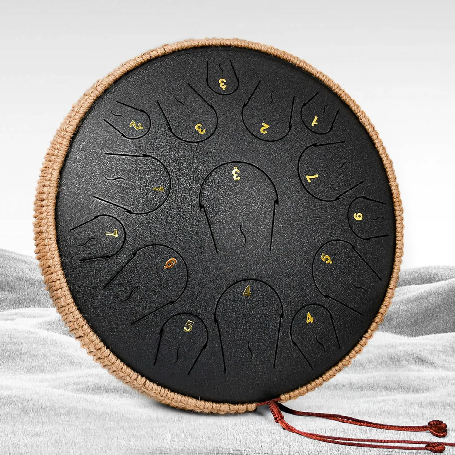 Steel Tongue Drum - 14 Inch 15 Note Tongue Drum - Hand Pan Drum with Music Book, Handpan Mallets and Carry Bag, C Major, Black