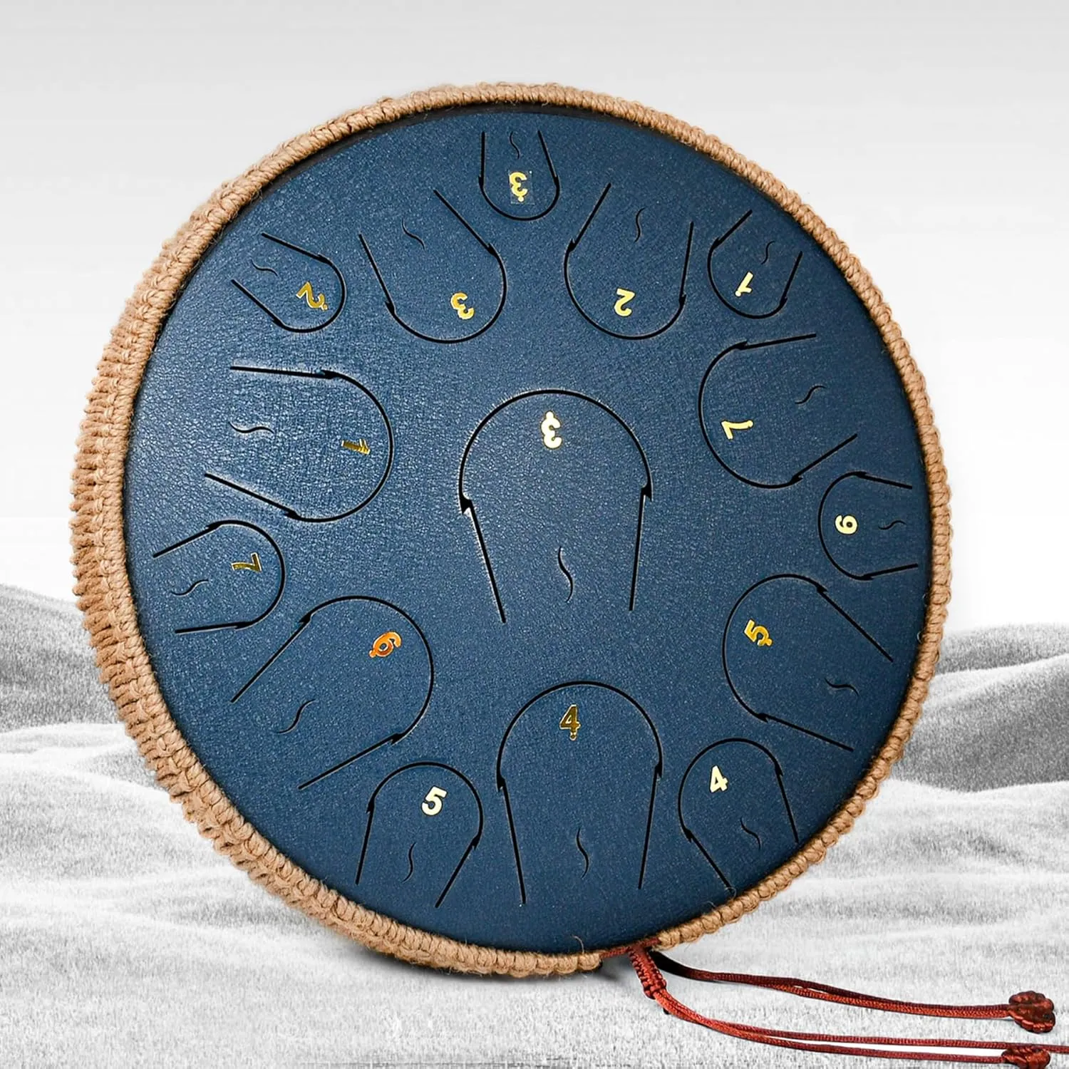 Steel Tongue Drum - 14 Inch 15 Note Tongue Drum - Hand Pan Drum with Music Book, Handpan Mallets and Carry Bag, C Major, Navy Blue